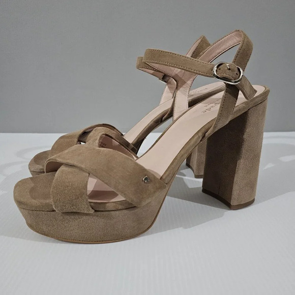 Kate Spade Delphi Platform Sandal Heel Roasted Almond Tan Suede Size 10 - Picture 1 of 13